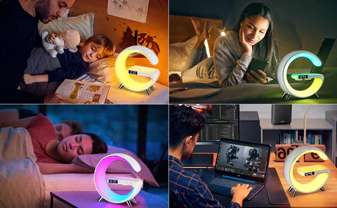 NEW INTELLIGENT LED TABLE LAMP, 4 IN 1 WIRELESS CHARGER, SPEAKER, CLOCK, LIGHT LAMP