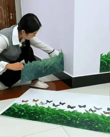 3D P.V.C GREEN GRASS WALL STICKER WITH BUTTERFLY