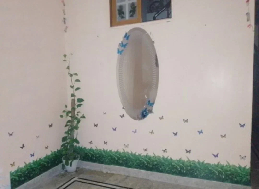 3D P.V.C GREEN GRASS WALL STICKER WITH BUTTERFLY