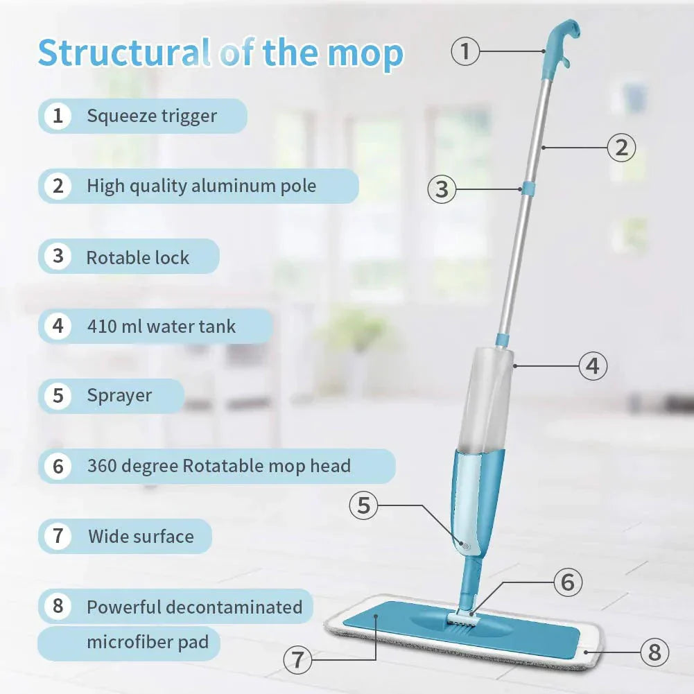 Floor cleaning Spray Mop With Replaceable Microfiber Pad